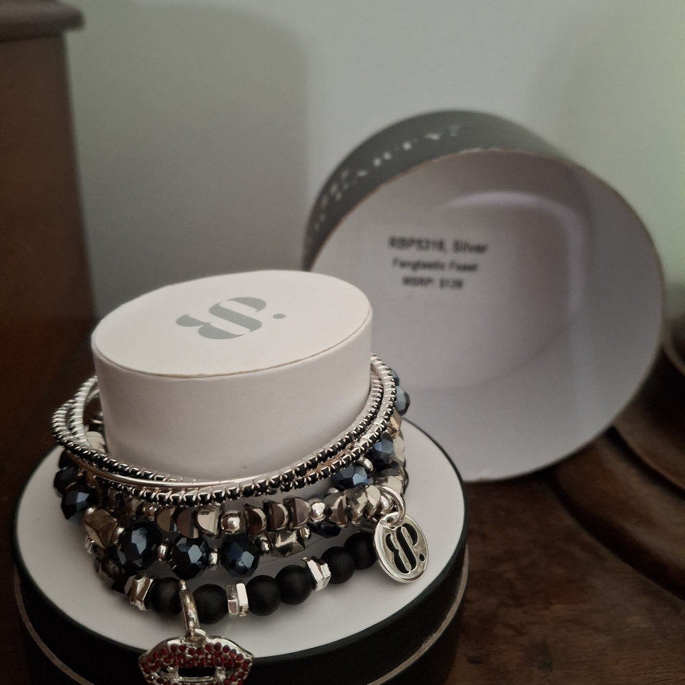 Fangtastic Feast Silver and Black Beaded Bracelet by BP